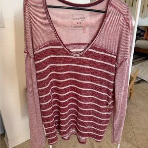 We The Free Burgundy Striped Long Sleeve Top